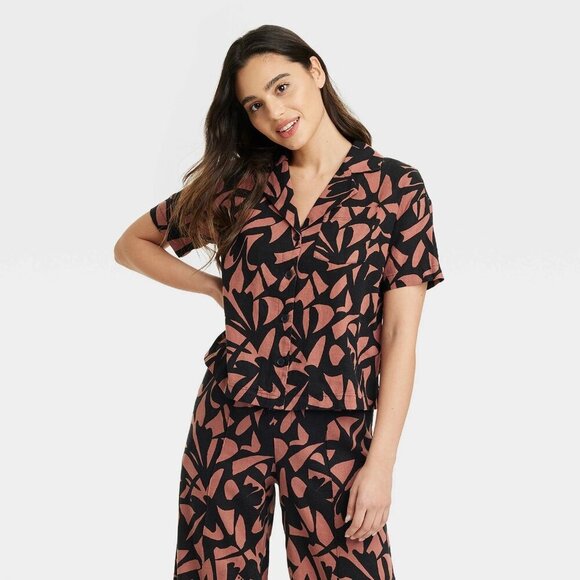 Medium - Womens Linen Short Sleeve Button-Down Camp Shirt - A New Day - Brown - Picture 5 of 6